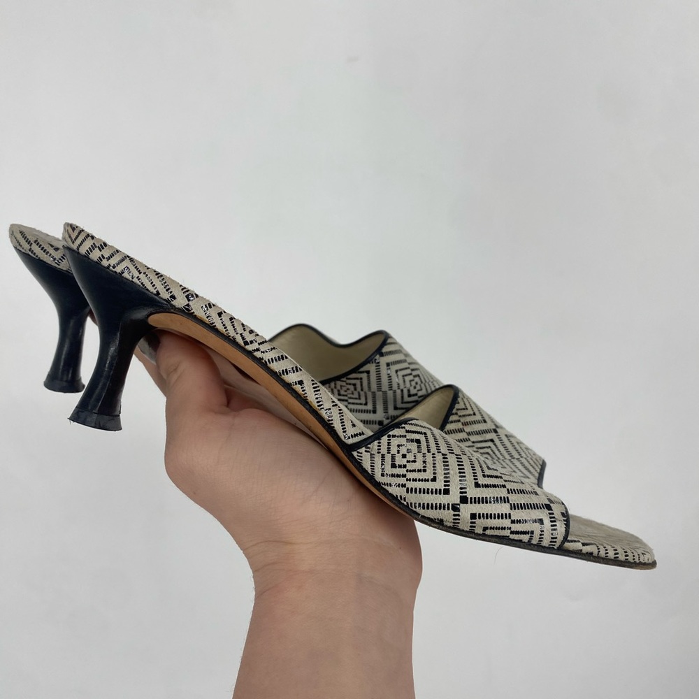 Stuart Weitzman Black white geometric heel Open Toed Slide Pump Sandal shoes